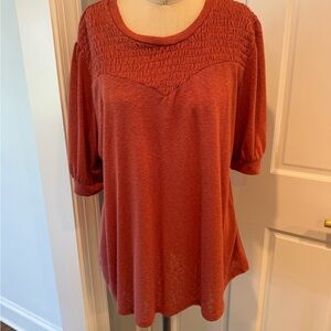 bobeau Short Sleeve top. 1x. Orange. Polyester Blend. Machine Wash. Lightweight